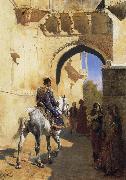 Edwin Lord Weeks A Street SDcene in North West India,Probably Udaipur Spain oil painting artist